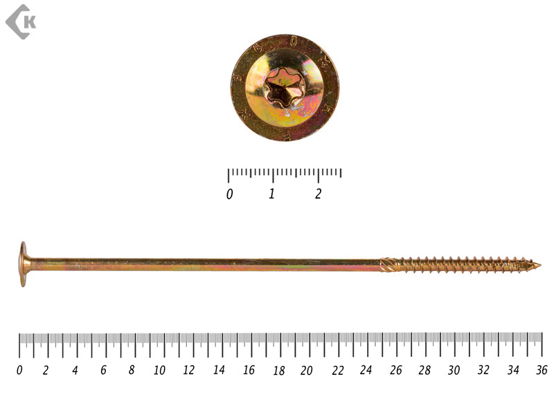 Саморезы с прессшайбой Torx, по дереву, желтый цинк   10х360 мм ПРОФИ HIMTEX (25 шт) – фото 10x360