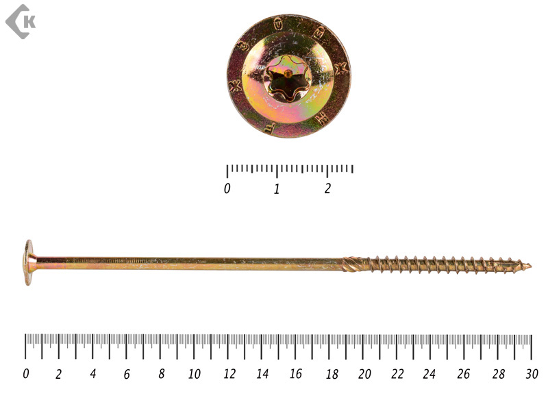 Саморезы с прессшайбой Torx, по дереву, желтый цинк   10х300 мм ПРОФИ HIMTEX (25 шт) – фото 10x300