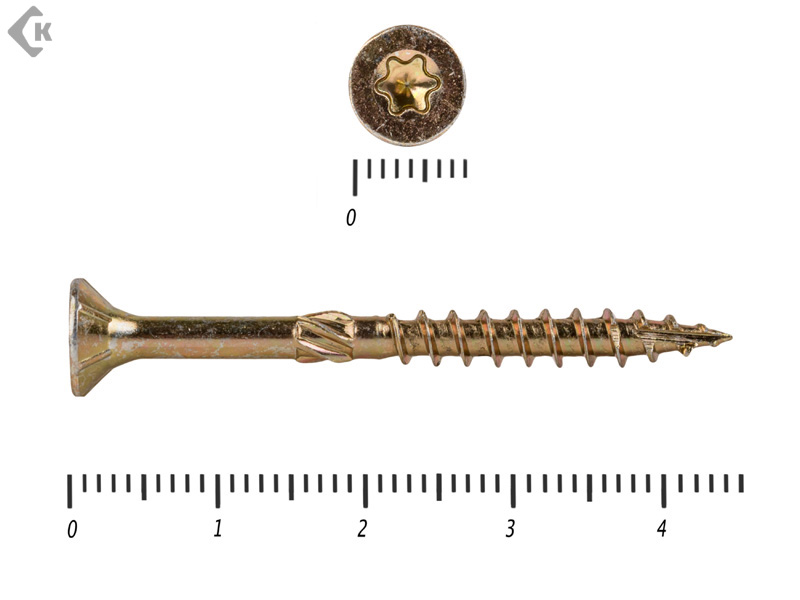 Саморезы Конструкционные, потай Torx, желтый цинк   4.5х 45 мм (20 шт) – фото 4.5x45